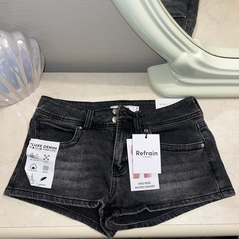 Refrain Denim Black Shorts Mid-rise Micro Short Women's Size 9